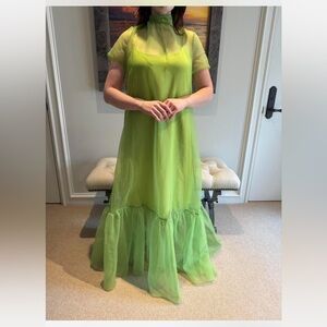 STAUD Lime Green Sheer Dress